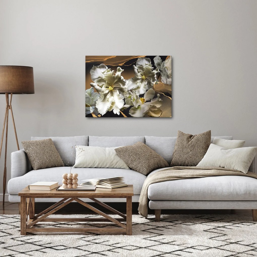 Obraz - Orchidea kwiaty na marmurowym tle (70x50 cm)
