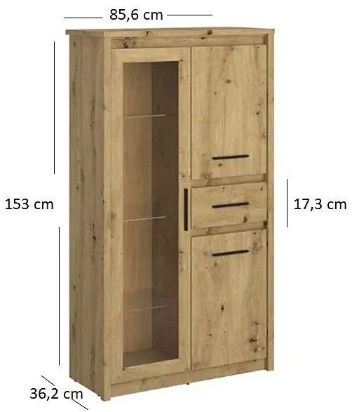 Przeszklona Witryna Z Szufladą Dąb Artisan N3-M23