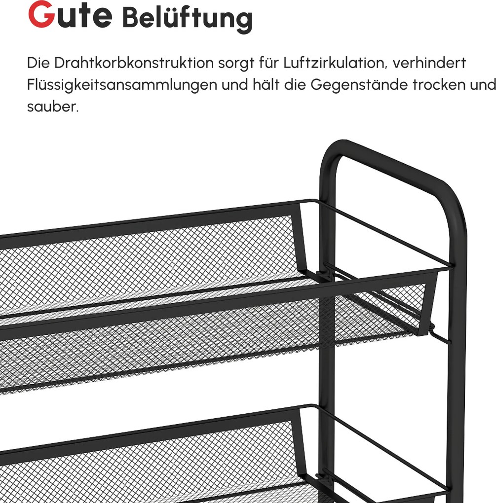 HOMCOM Wózek kuchenny z 5 koszami z drutu, 4 haczykami, 4 kołami, 2 uchwytami, stal/tworzywo sztuczne, 45x26,5x106 cm, Czarny