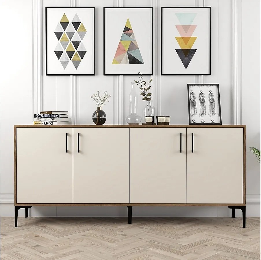 Komoda przemysłowa – 180 x 78 x 35 cm – Orzech i krem ​​– Płyta wiórowa pokryta melaminą