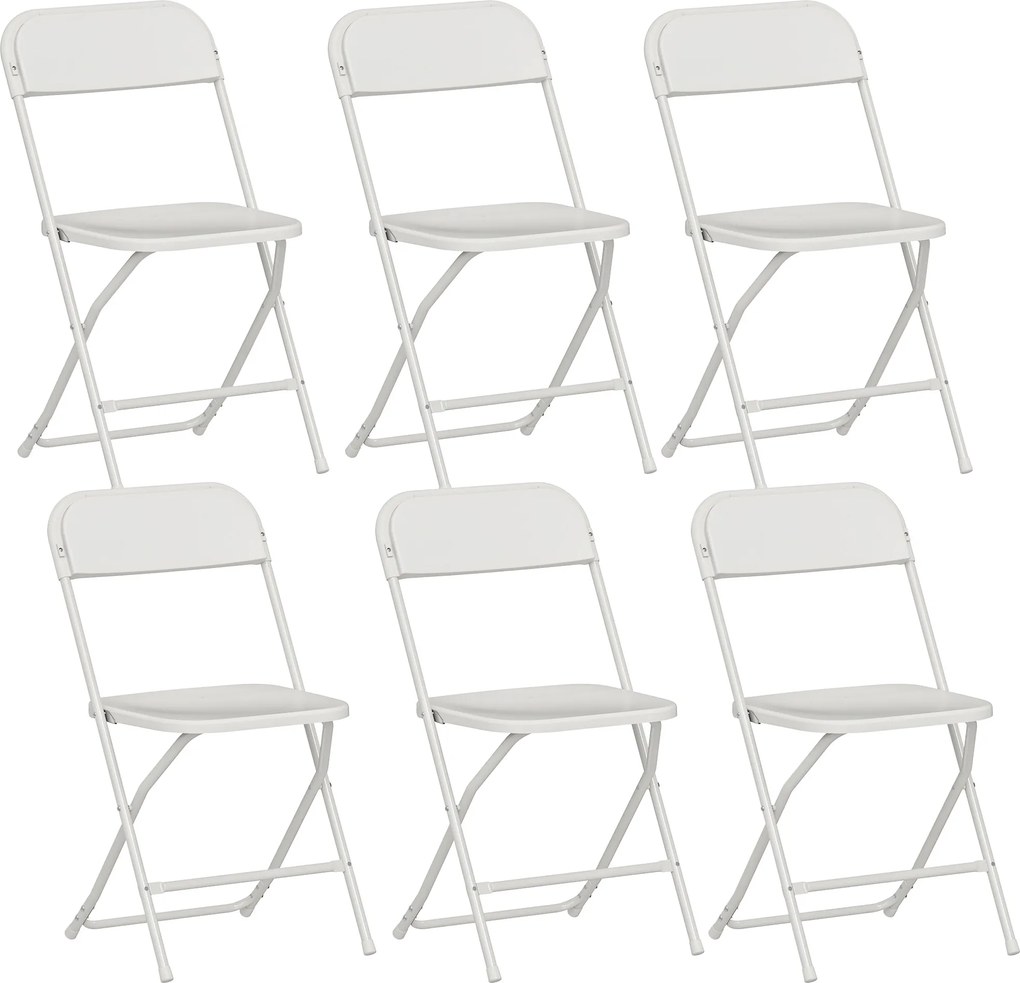 HOMCOM Zestaw 6 składanych krzeseł, składane krzesła z otworami odpływowymi, stalowy stelaż, uniwersalne, biały