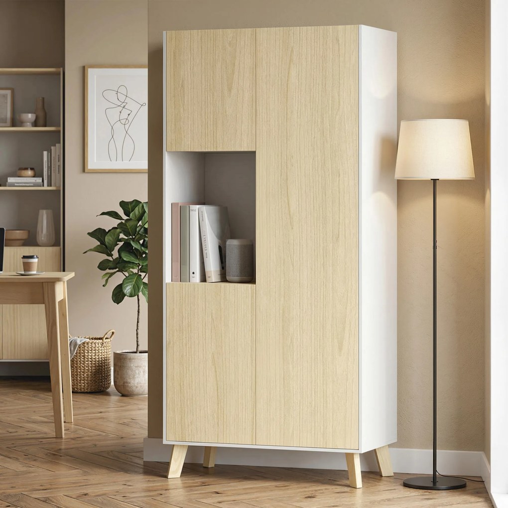 HOMCOM Szafka kuchenna 170 cm, nowoczesna szafa z otwartą półką, regulowane półki, wygląd drewna naturalnego | Aosom PL