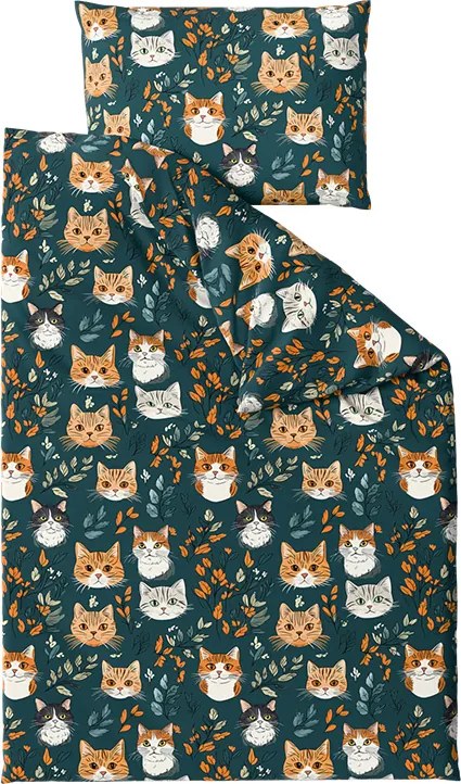 PrzytulneMieszkanie.pl PrzytulneMieszkanie.pl Bawełniana pościel CATTAMI POLY ciemnozielona Rozmiar pościeli: 70 x 90 cm | 140 x 220 cm