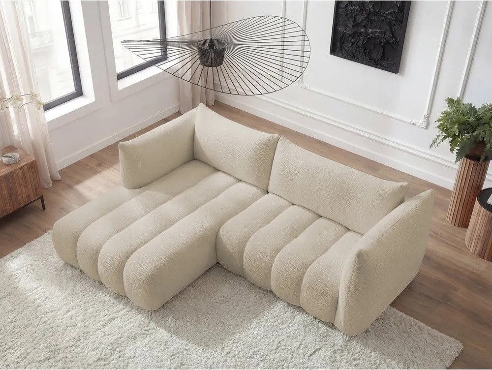 Beżowy narożnik z materiału bouclé (lewostronny/z szezlongiem) Azra – Bobochic Paris