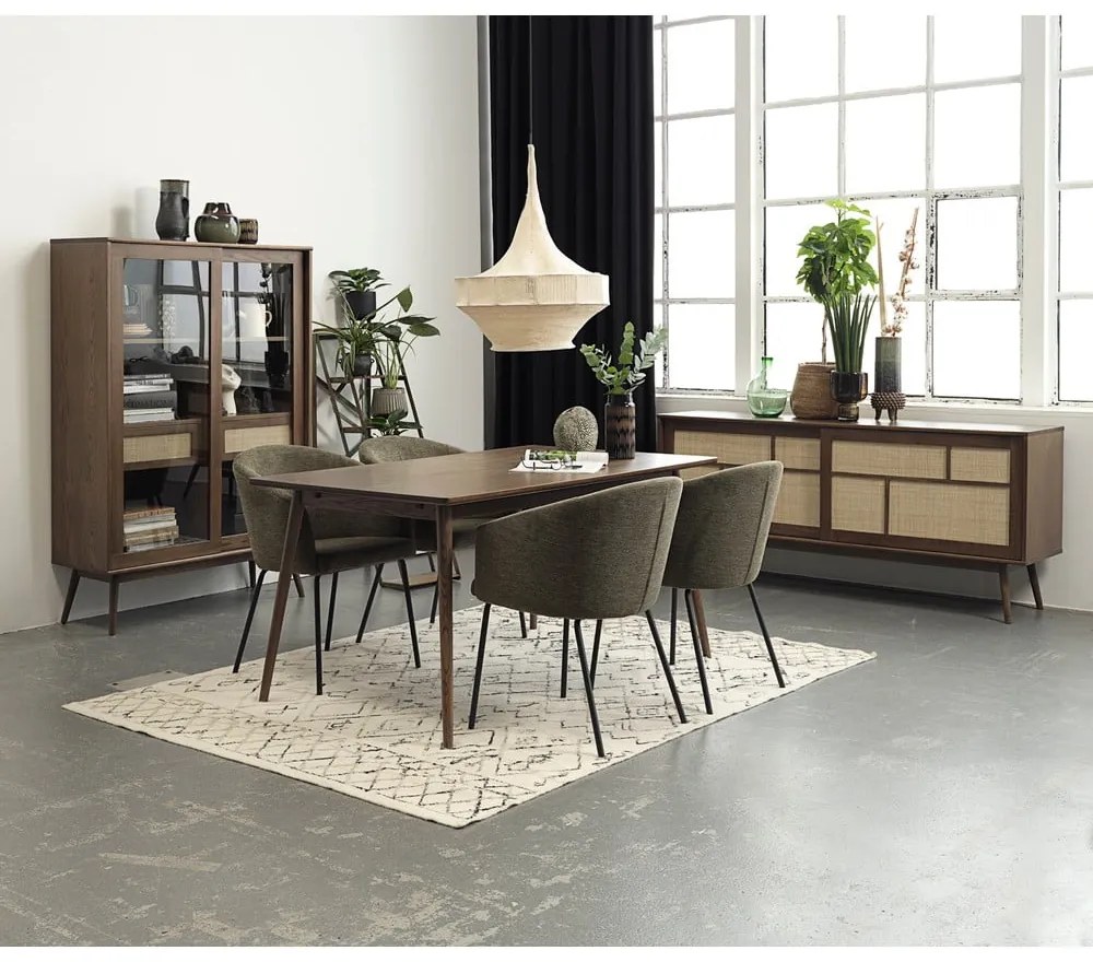 Ciemnobrązowa niska komoda w dekorze dębu z drzwiami przesuwnymi 180x80 cm Barrali – Unique Furniture