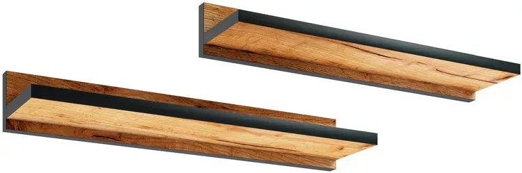 Komplet 2 półek ściennych dąb craft + czarny - Nevra 4X