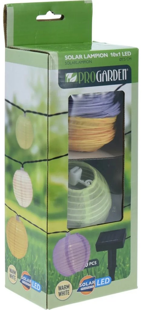 ProGarden Łańcuch słoneczny z kolorowymi lampionami LED, 3 m, ciepła biała