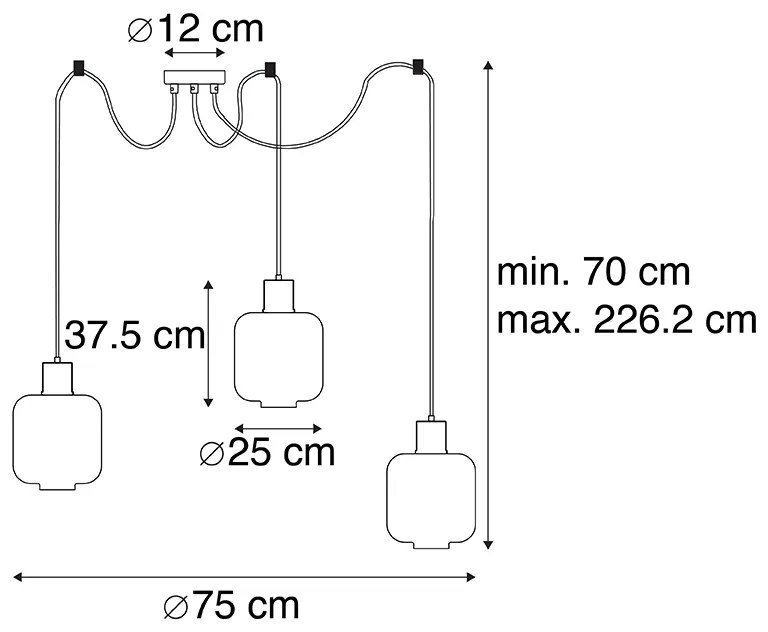 Designerska lampa wisząca czarna z bursztynowym szkłem 3-światłowa 226 cm - QaraDesignerski Oswietlenie wewnetrzne