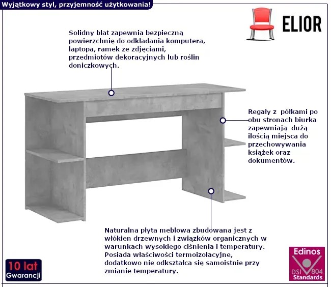 Szare długie biurko w kolorze betonu K4-R03