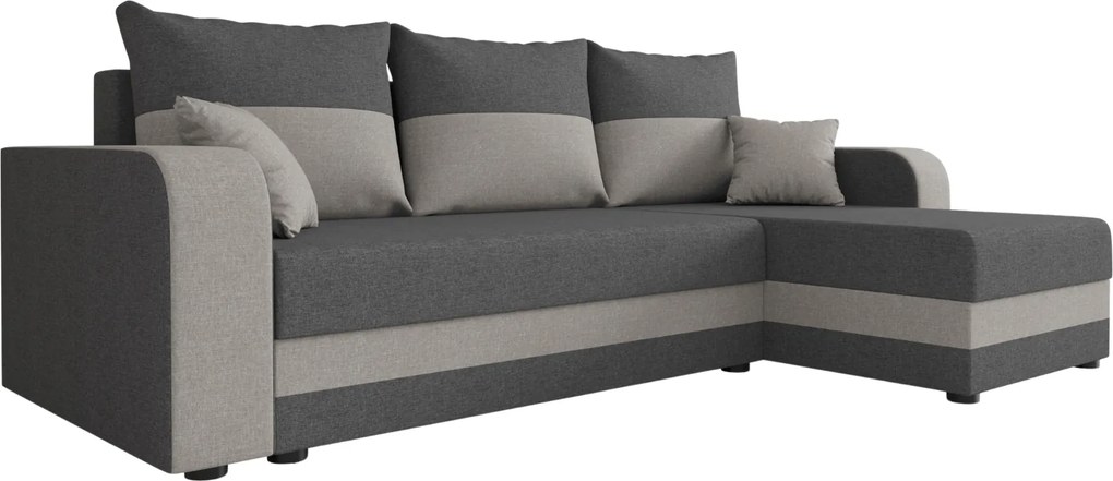 Rozkładana narożna sofa VALERIO 238x140 cm, ciemnoszara/jasnoszara, uniwersalna + 2 poduszki GRATIS