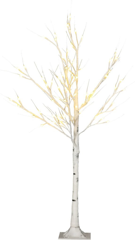 HOMCOM Sztuczne Drzewo, Sztuczna Brzoza z Oświetleniem LED, Ciepłobiałe, Realistyczna Biała Kora, 17Dł x 17Szer x 120Wys cm