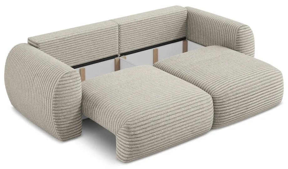 Jasnobrązowa sztruksowa rozkładana sofa ze schowkiem 266 cm Kini – Makamii