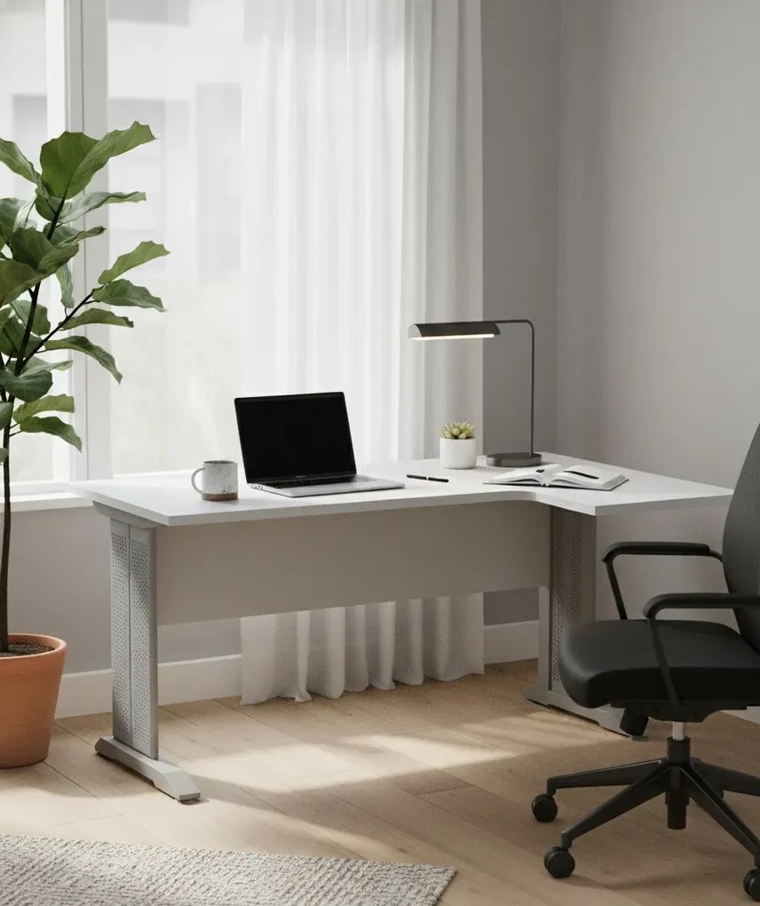 Białe prawostronne biurko narożne H4-G18