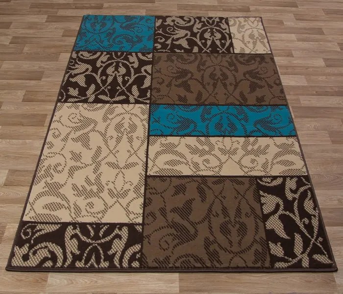 Dywan nowoczesny Luna Elements  Patchwork  Brązowo-Niebieski 140 cm x 200 cm