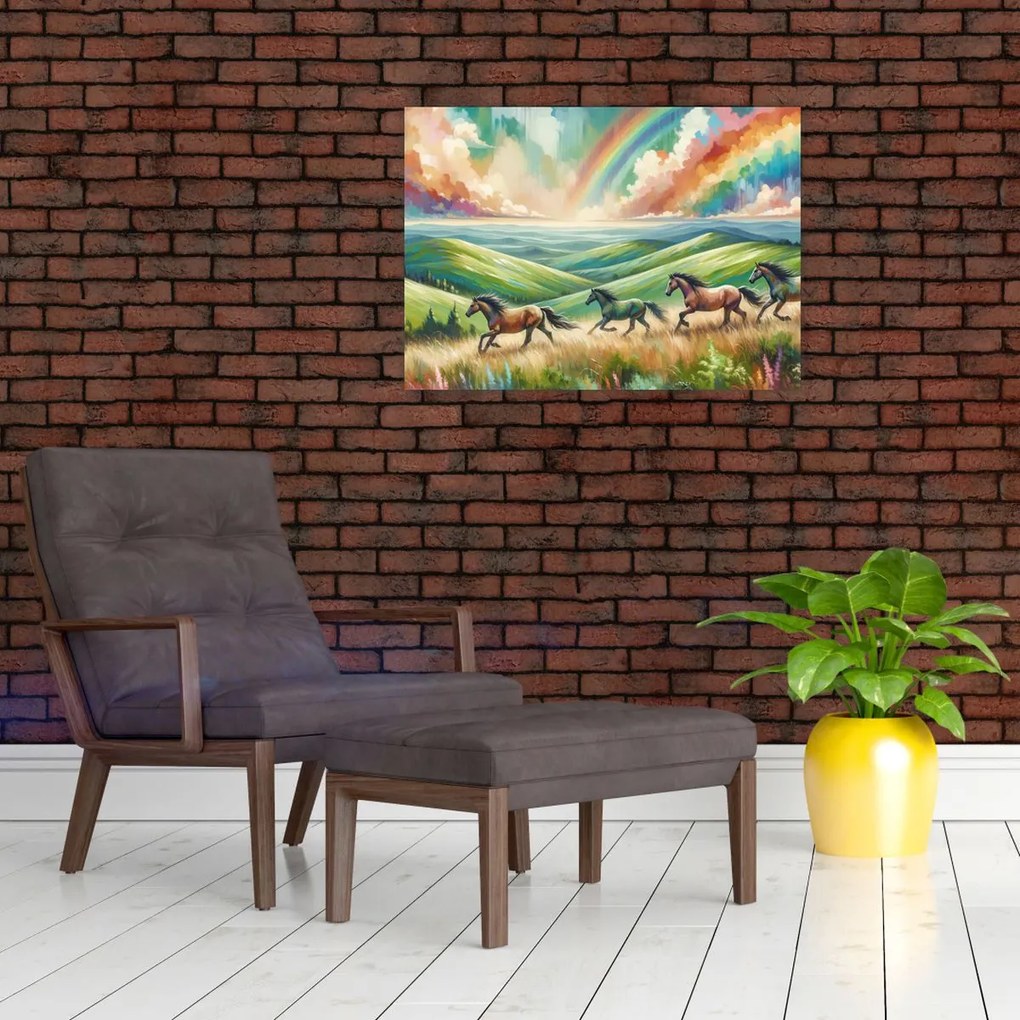 Obraz – Konie galopujące przez krajobraz (70x50 cm)