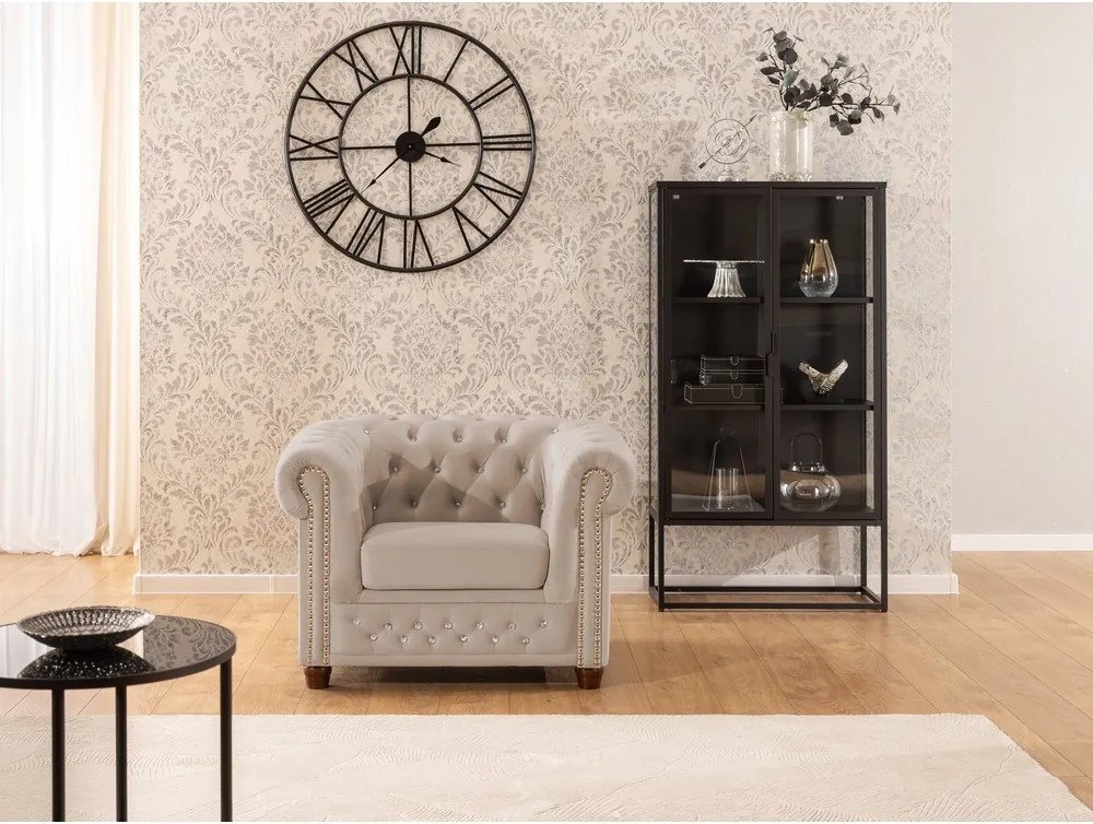 Beżowy aksamitny fotel typu chesterfield York Blik – Ropez