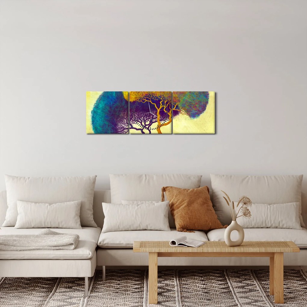 Obraz - Drzewa na wzgórzu (z zegarem) (90x30 cm)