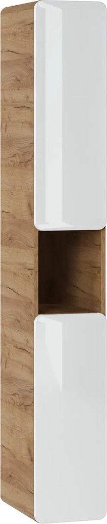 Wąska szafka łazienkowa - słupek Aruba 805 FSC dąb craft złoty/biały połysk