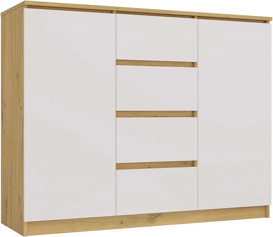 Komoda Malwa 2D4S | Dąb Artisan/Biel | 120x40x97 cm | 2 Drzwi, 4 Szuflady