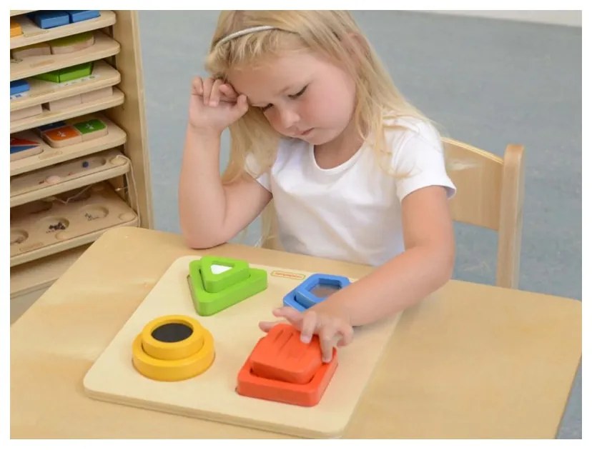 Drewniany sorter kształtów materiałów faktury powierzchni masterkidz