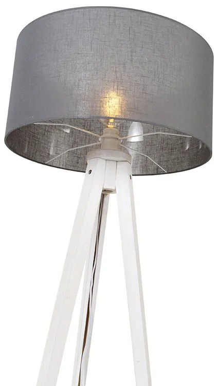 Nowoczesna lampa podłogowa na trójnogu biała z szarym kloszem 50 cm - Tripod Classic Nowoczesny Oswietlenie wewnetrzne