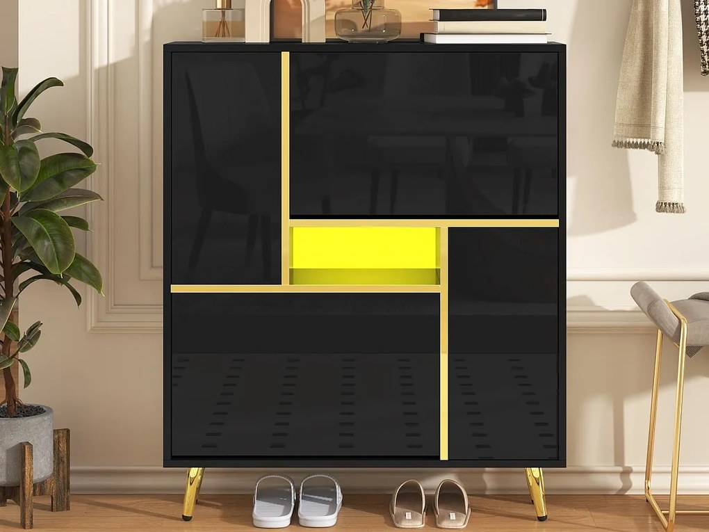 Nowoczesna szafka na buty z LED - błyszczący wygląd - Czarny