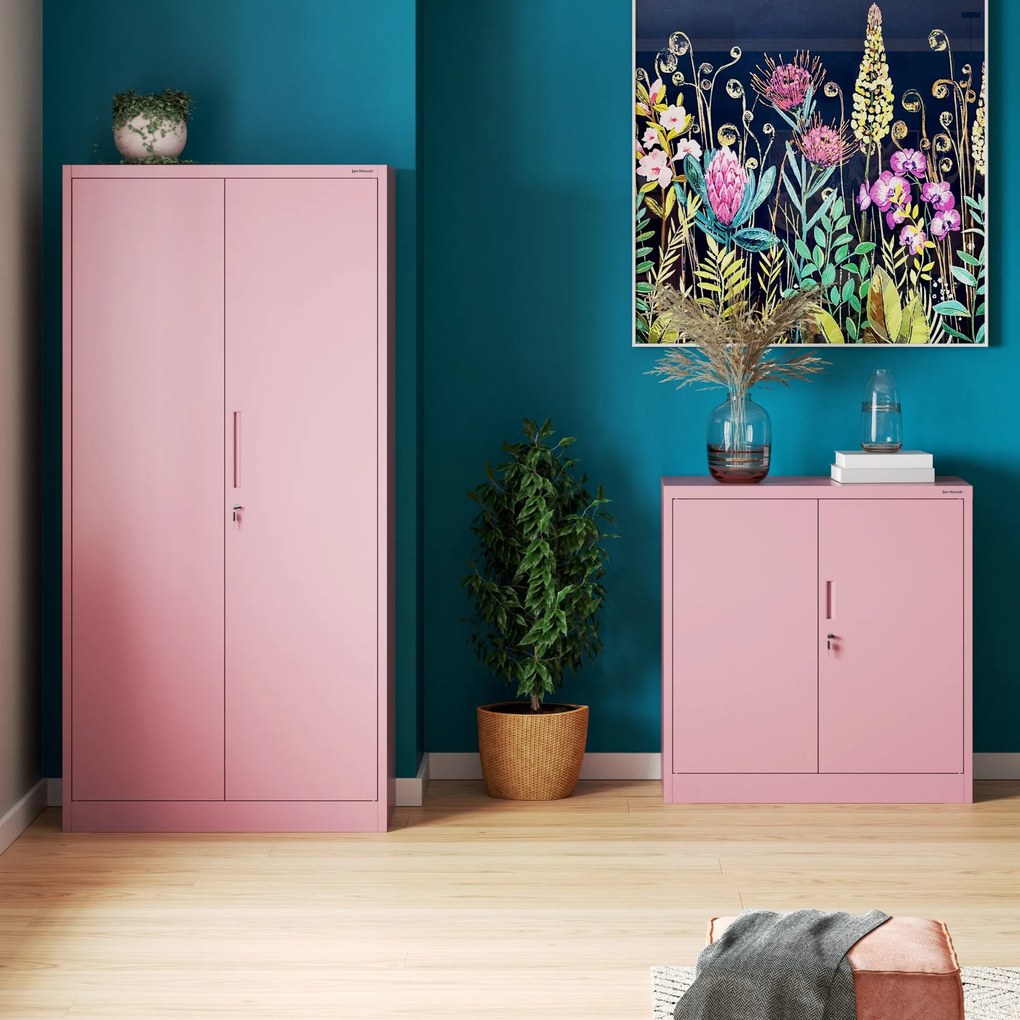 Szafka na akta osobowe, niska, pudrowy róż, 900x930x400 mm: BEATA Fresh Style