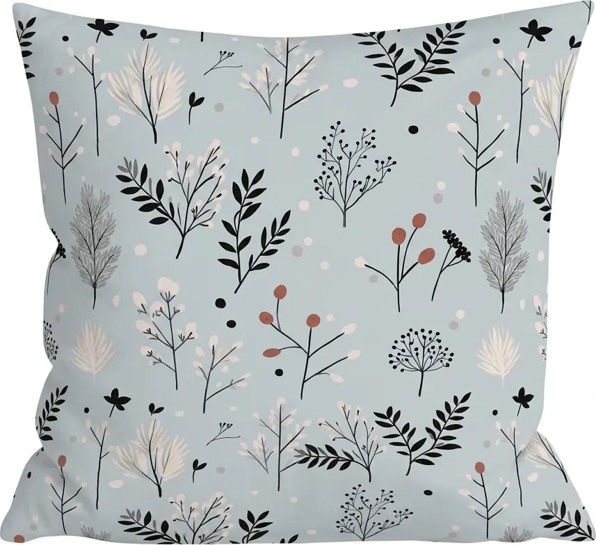 Flanelowa poszewka na poduszkę FROST BOTANIC 45x45 cm, jasnoszara