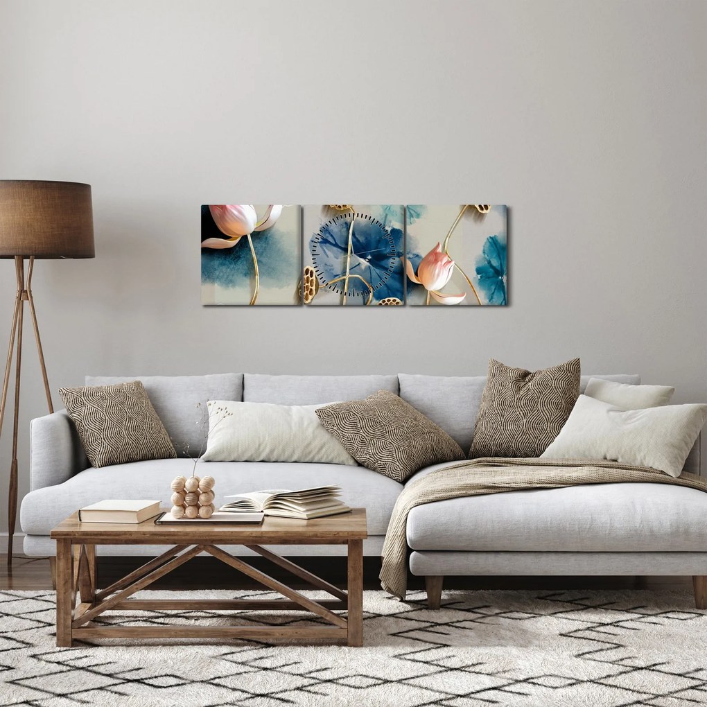 Obraz z kwiatami (z zegarem) (90x30 cm)