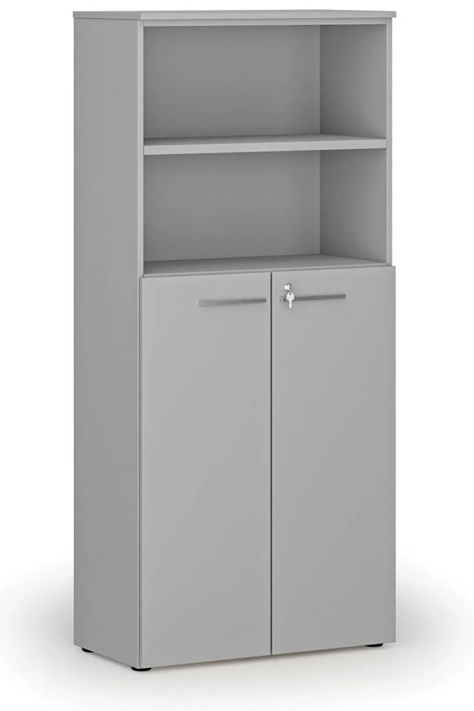 Szafa biurowa kombinowana PRIMO GRAY, drzwi na 3 poziomach, 800 x 420 x 1781 mm, szary