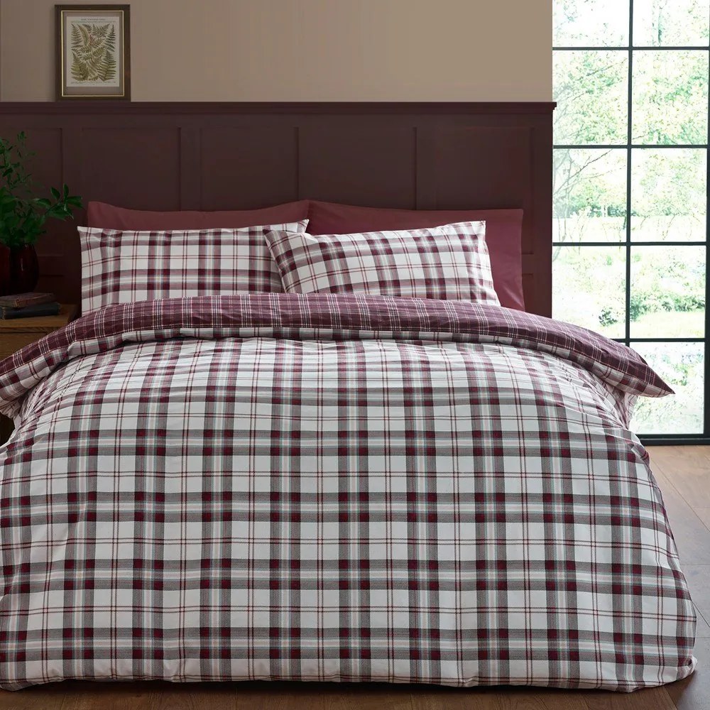 Bordowa pościel dwuosobowa 230x220 cm Kelso Check – Catherine Lansfield