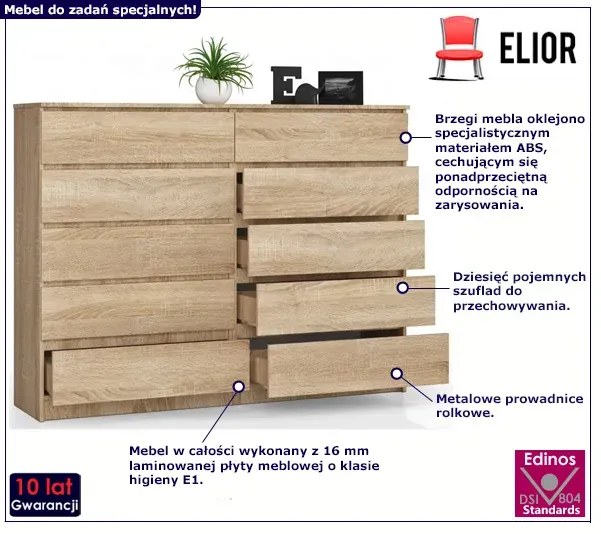 Skandynawska komoda z gładkim frontem dąb sonoma P8-N14