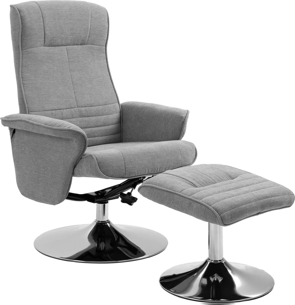 HOMCOM Fotel Relax z Podnóżkiem, Obrotowy, z Regulacją Oparcia, do 150 kg, 69 x 71 x 104 cm, Szary