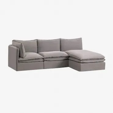 Sofa Modułowy Z Szezlongiem 3-częściowy Z Lnu I Bawełny Grace Tkaniny Dark Grey - Sklum