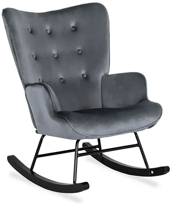 Szary welurowy fotel bujany uszak E4-R17