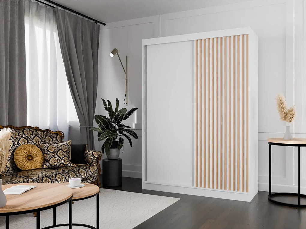 Szafa przesuwna ARTON 150 cm biała z lamelami – nowoczesny design i funkcjonalność