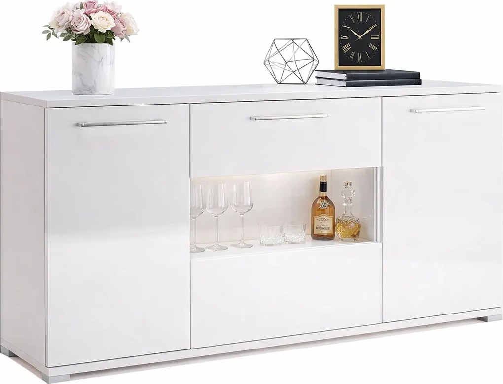 Biała duża komoda z witryną 150 cm H6-W75