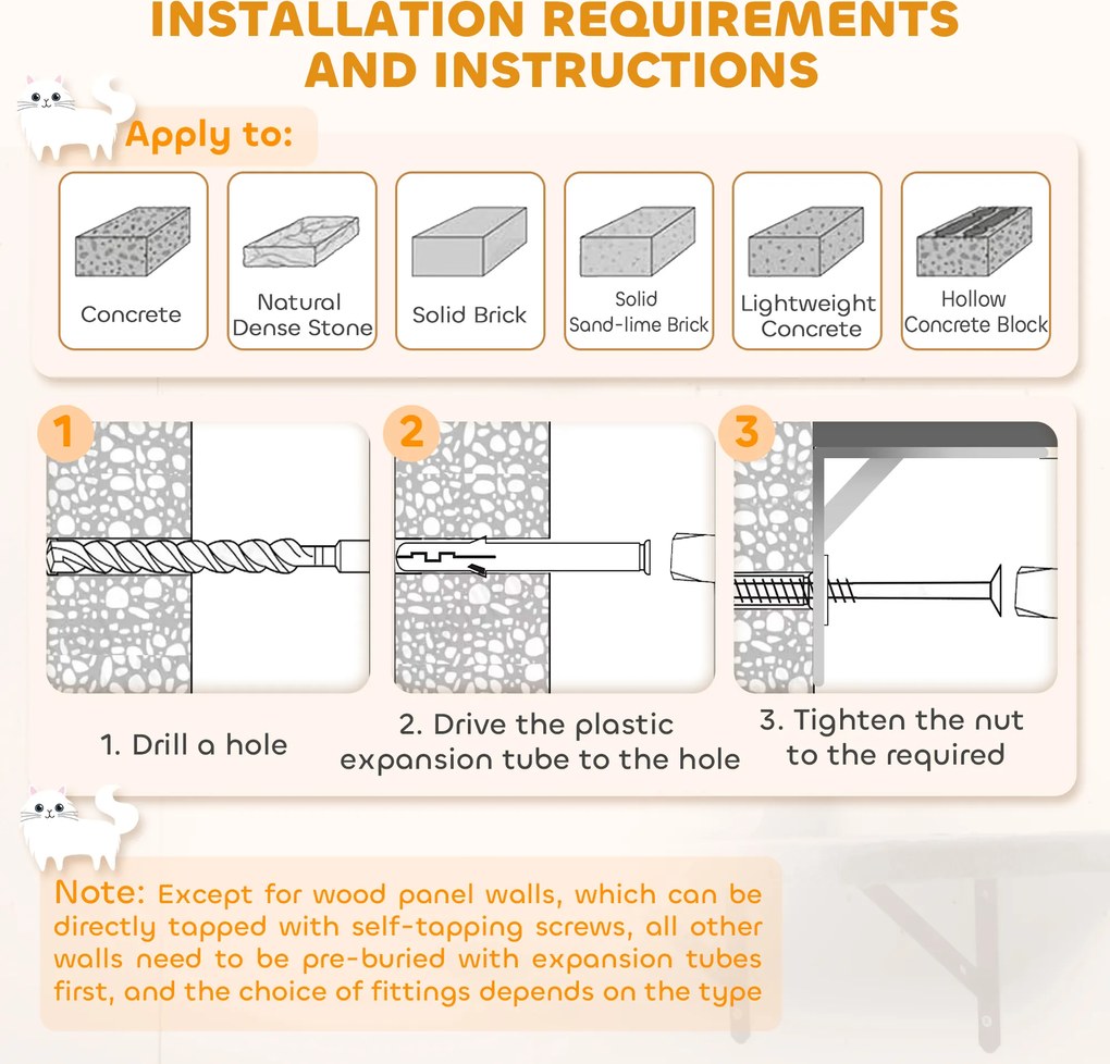 PawHut Zestaw drapaka montowanego na ścianie, powierzchnie ze sizalu, 4 części, dla 1-3 kotów, Beżowy