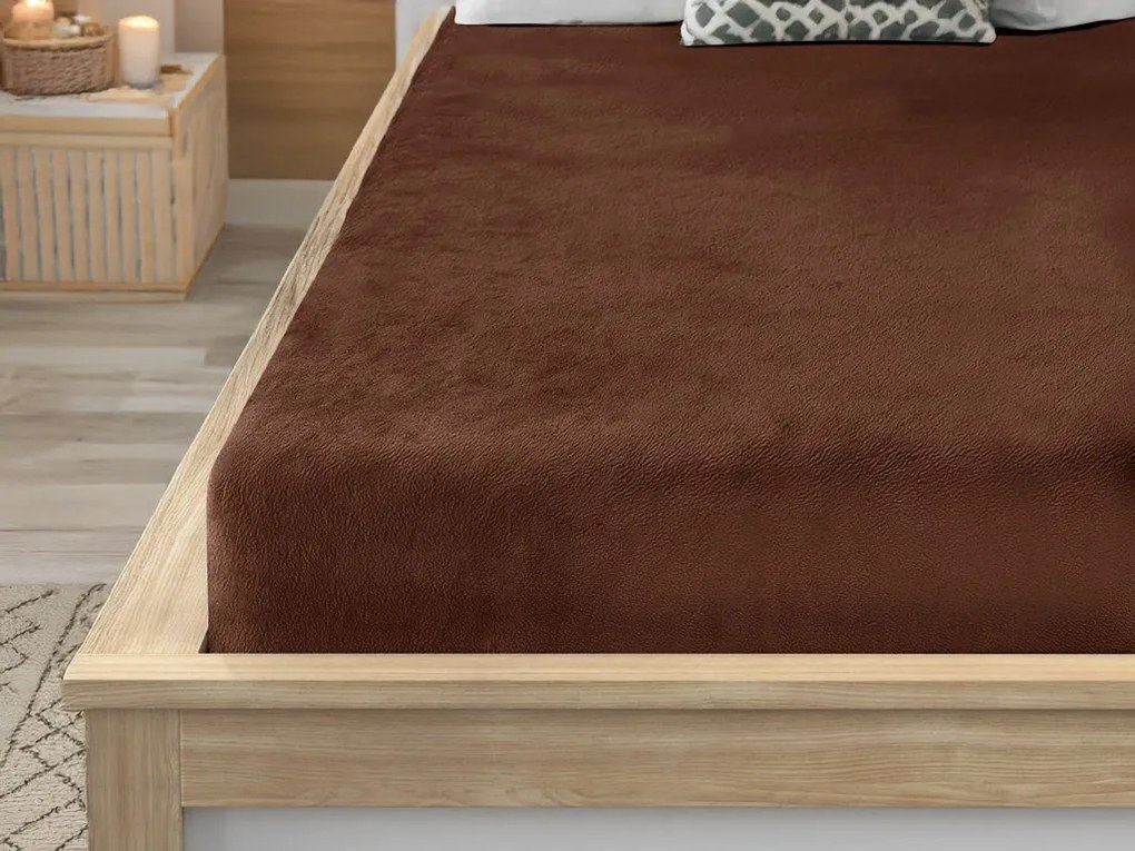PrzytulneMieszkanie.pl Prześcieradło z mikropluszu 90x200 cm ciemnobrązowe
