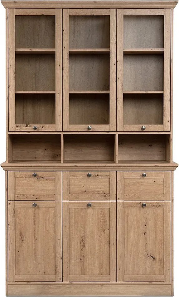 Witryna 6-drzwiowa (3 drzwi szklane), 3 szuflady i 3 półki, szerokość 120 cm - TIMBER