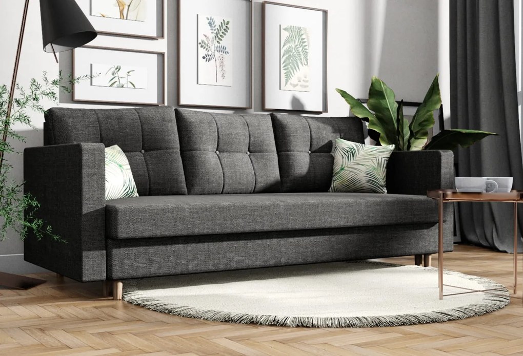 Kanapa tapicerowana ROYAL 216x85 cm szara z funkcją spania z pojemnikiem nowoczesna
