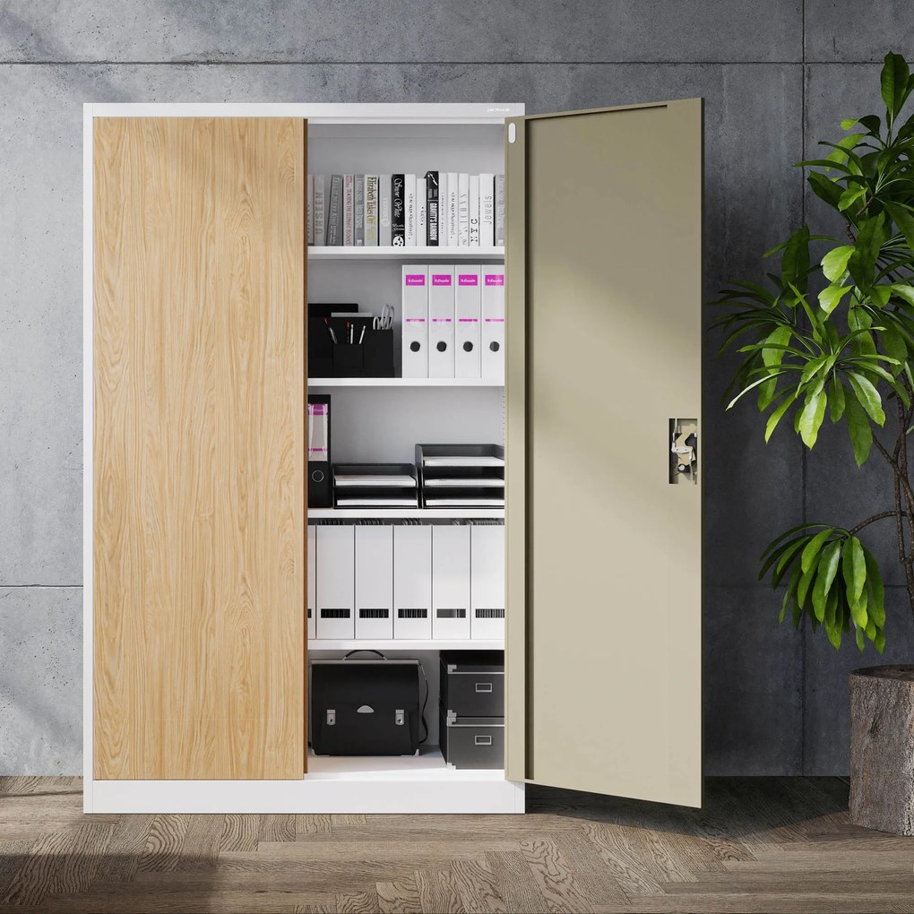 Szafa biurowa metalowa na dokumenty JAN II, Eco Design: biała/dąb sonoma