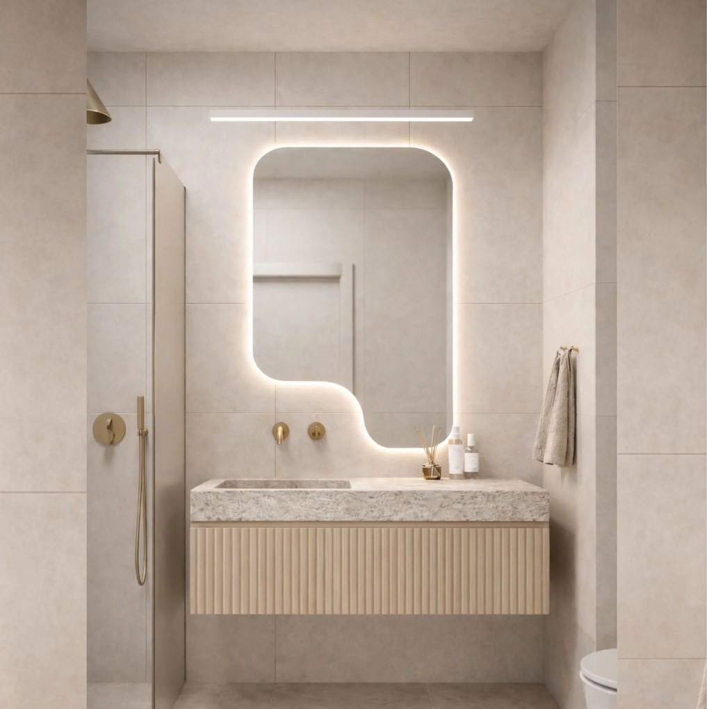 Lustro o nieregularnym kształcie oszlifowane z podświetleniem LED BLOOM Round | Różne rozmiary | Różne kolory : Kolor tafli szkła - Srebrny, Rozmiar - 80x80 cm