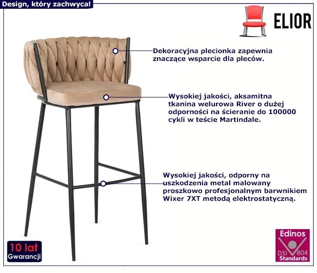 Beżowy tapicerowany hoker glamour z oparciem - Cardi
