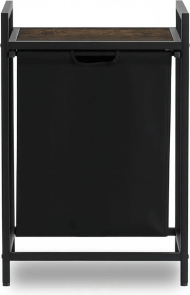 Kosz na Pranie KAI 65L z Półką Dąb Rustykalny/Czarny Nowoczesny Loft