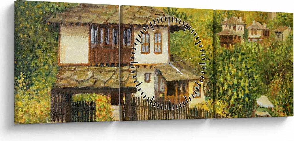 Obraz - Domki letniskowe w lecie (z zegarem) (90x30 cm)