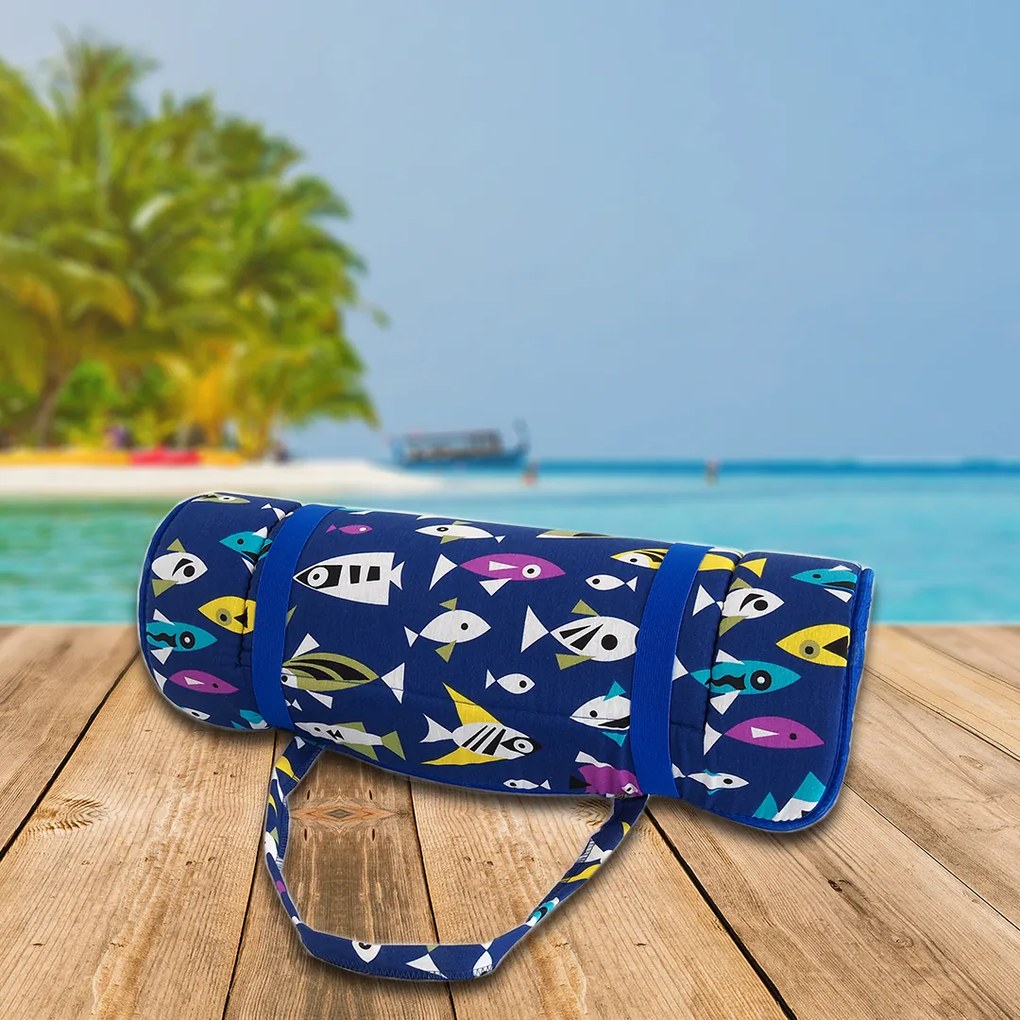 Leżak plażowy w rulonie RYBKI 148x52 cm, czarno-biały