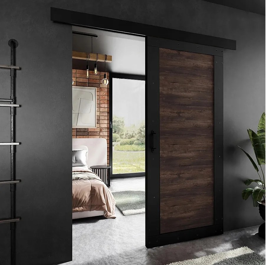 Drzwi przesuwne PALADIO 2 z maskownicą czarne i jesion ciemny 100