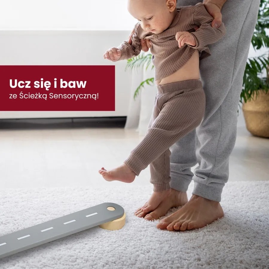 Ścieżka sensoryczna drewniana, balance beam, 5 elementów, biała - meowbaby®