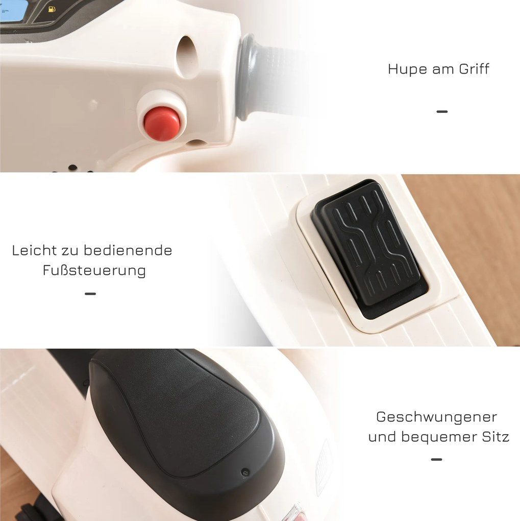 VESPA elektryczny motocykl dla dzieci Biały pojazd dla maluchów 3-6 lat Zabawka na akumulator | Aosom PL